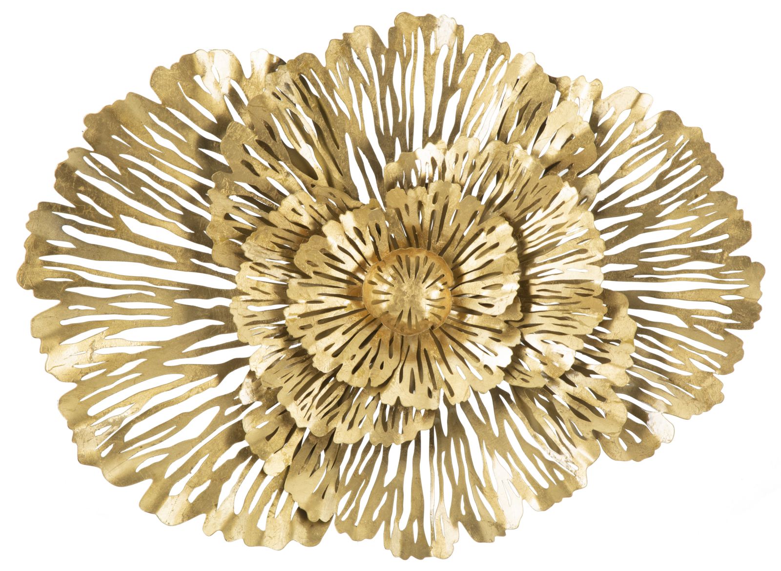 Pannello decorativo da parete moderno in metallo dorato con fiore cm 74x10x55h