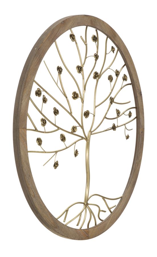 Pannello da parete decorativo tondo cornice in legno albero in metallo dorato cm Ø 80x5 - immagine 2