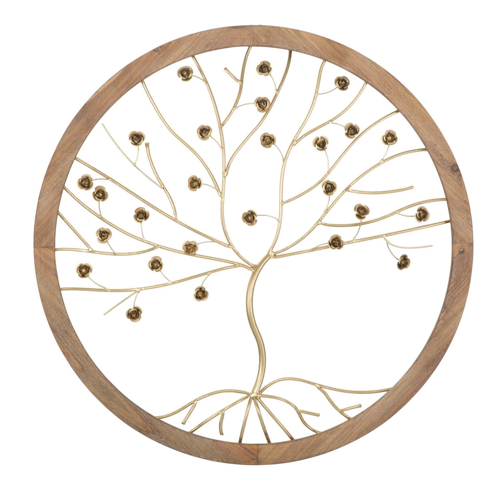 Pannello da parete decorativo tondo cornice in legno albero in metallo dorato cm Ø 80x5