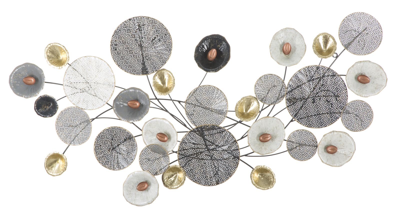 Pannello da parete contemporaneo in metallo con fiori in 3D cm 135x7x69h