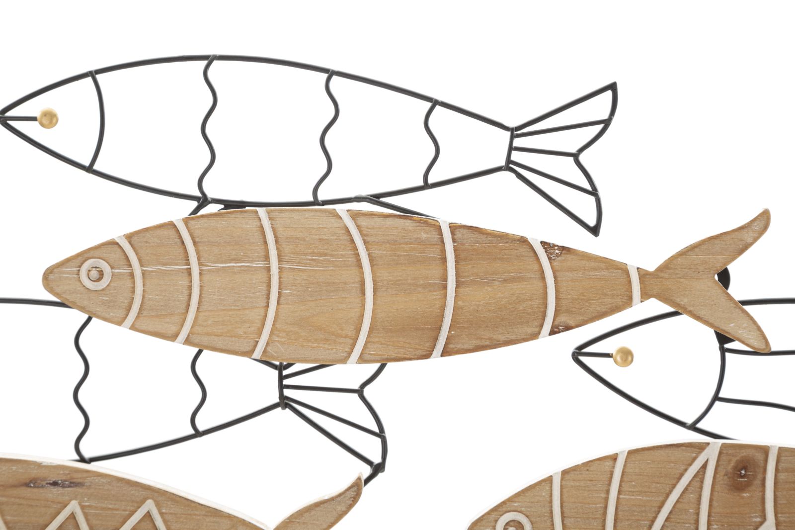 Pannello da parete moderno con pesci in metallo e legno cm 60x2x30h - immagine 2