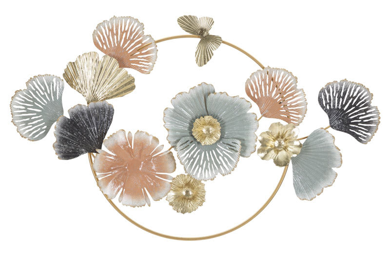 Decorazione da parete moderna in metallo con fiori in 3D cm 91x6x57h