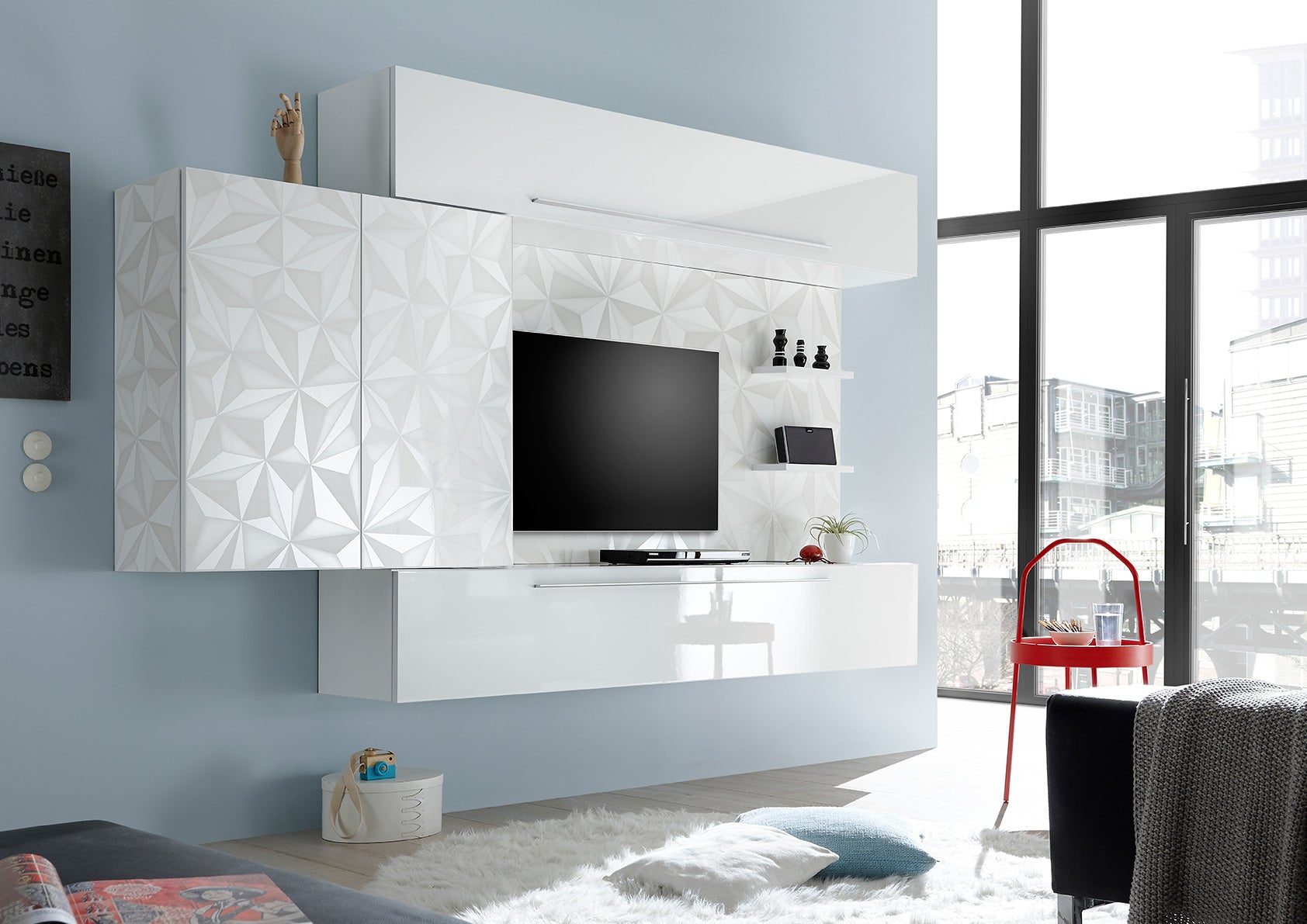 Malika - Parete design sospesa serigrafata per soggiorno salotto