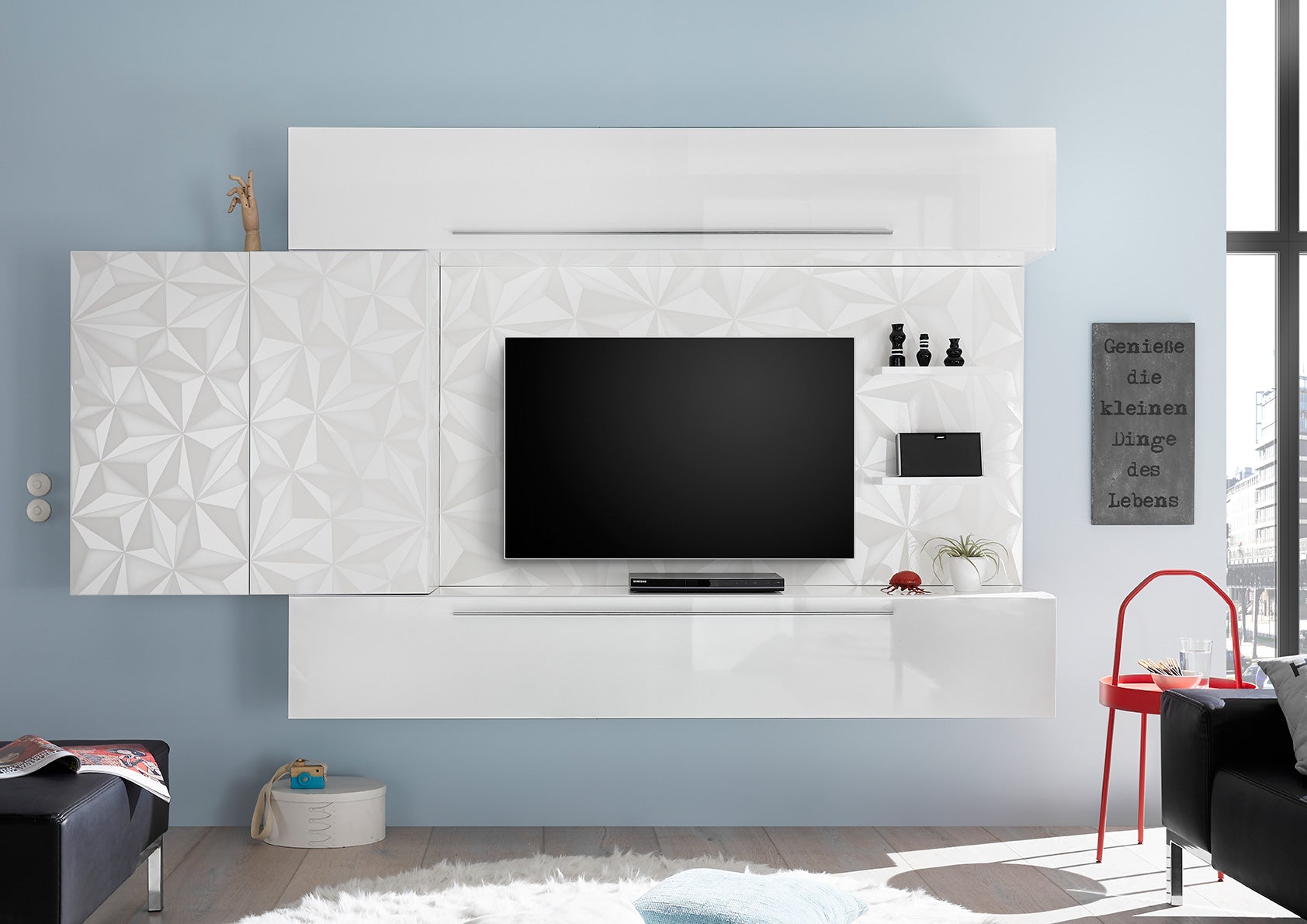 Malika - Parete design sospesa serigrafata per soggiorno salotto - immagine 2