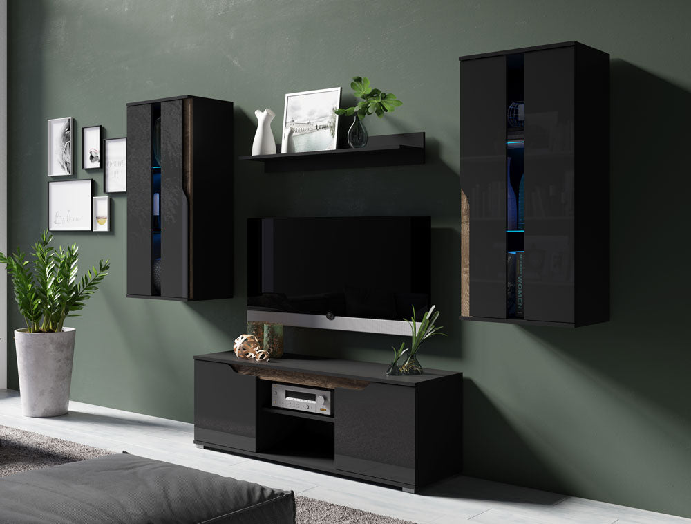 Nadem - Parete attrezzata sospesa con porta tv vetrinette e mensola - vari colori