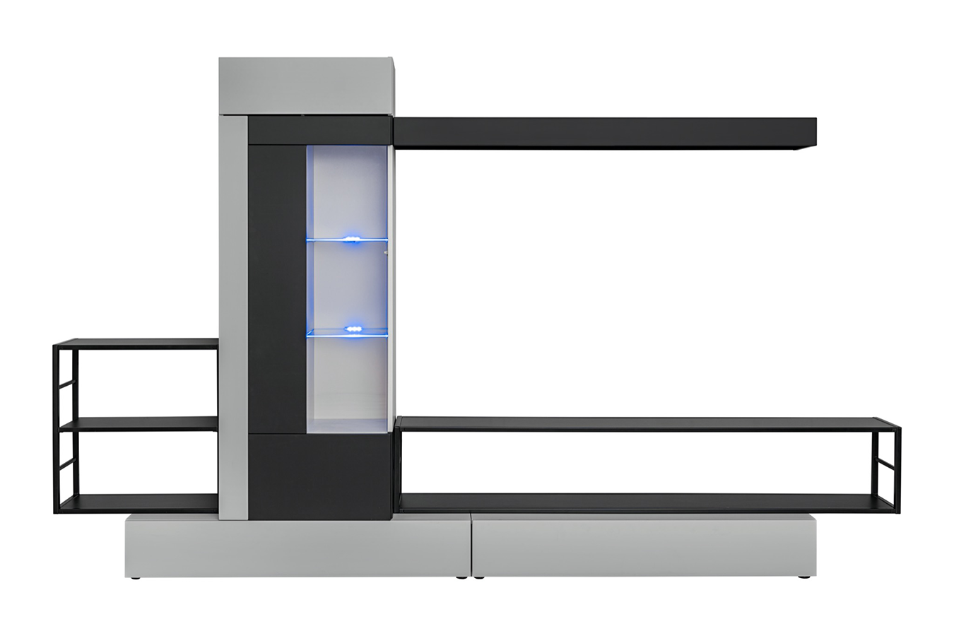 Rebel - Parete attrezzata moderna con vetrina a led e libreria colore nero e grigio - immagine 2