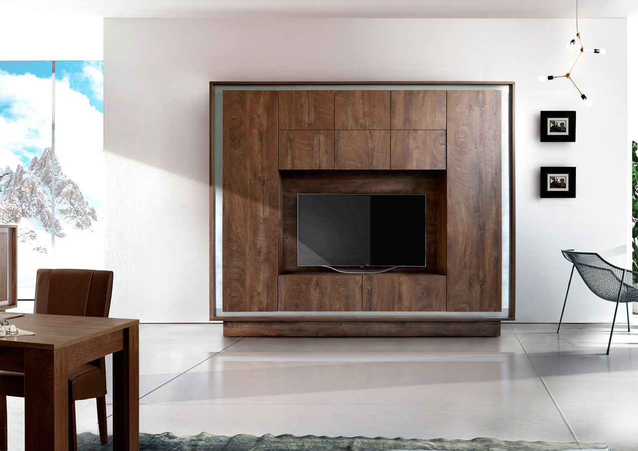Pauline - Parete attrezzata design moderno con porta tv rovere cognac