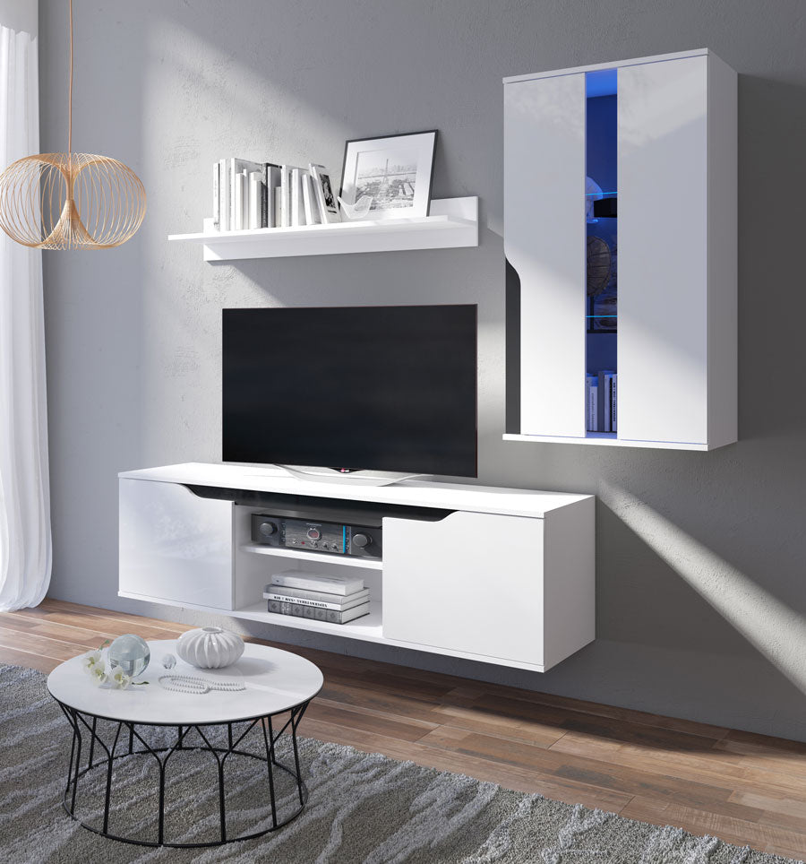 Scely - Parete attrezzata sospesa con porta tv vetrinetta e mensola - vari colori - immagine 2