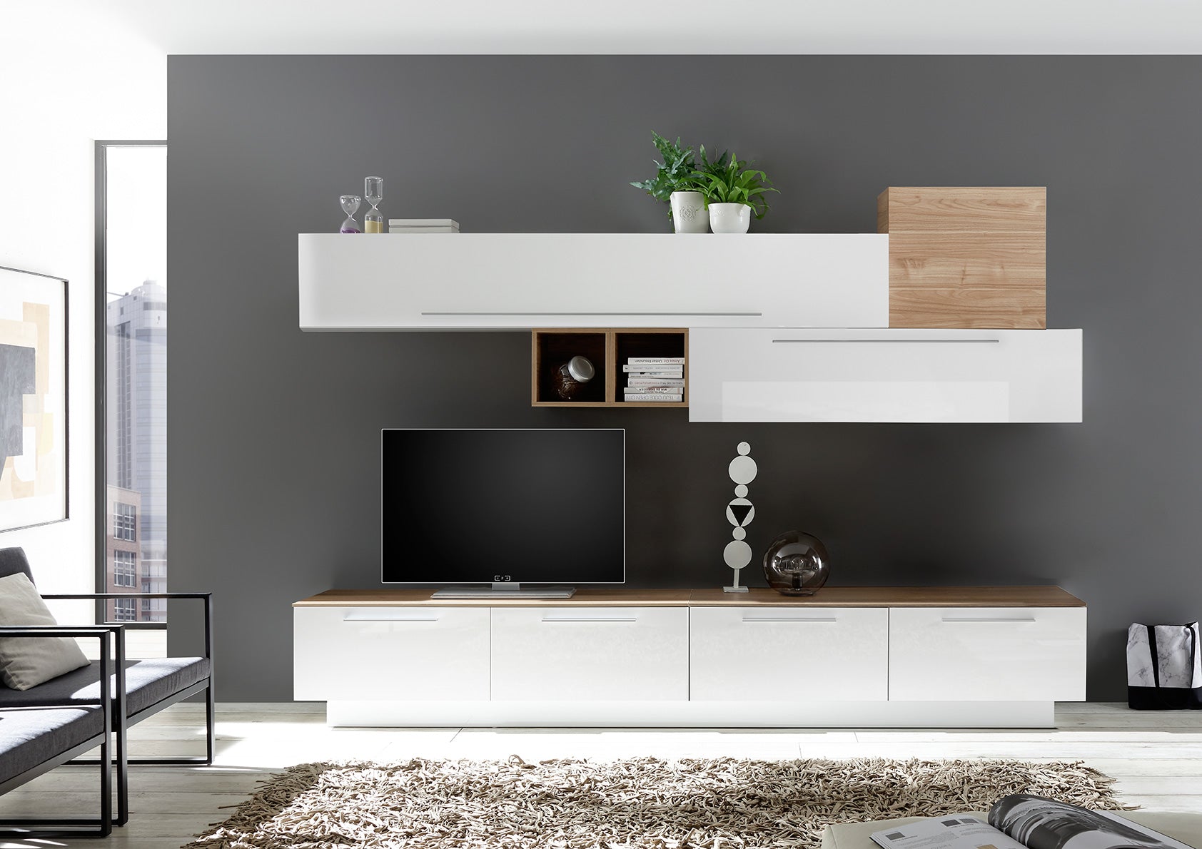 Lucrezia - Parete da salotto moderna componibile con porta tv - vari colori - immagine 2