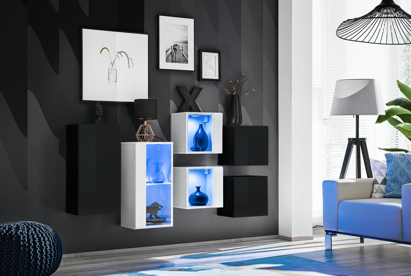 Marat - Parete moderna pensili sospesi per living ingresso - vari colori