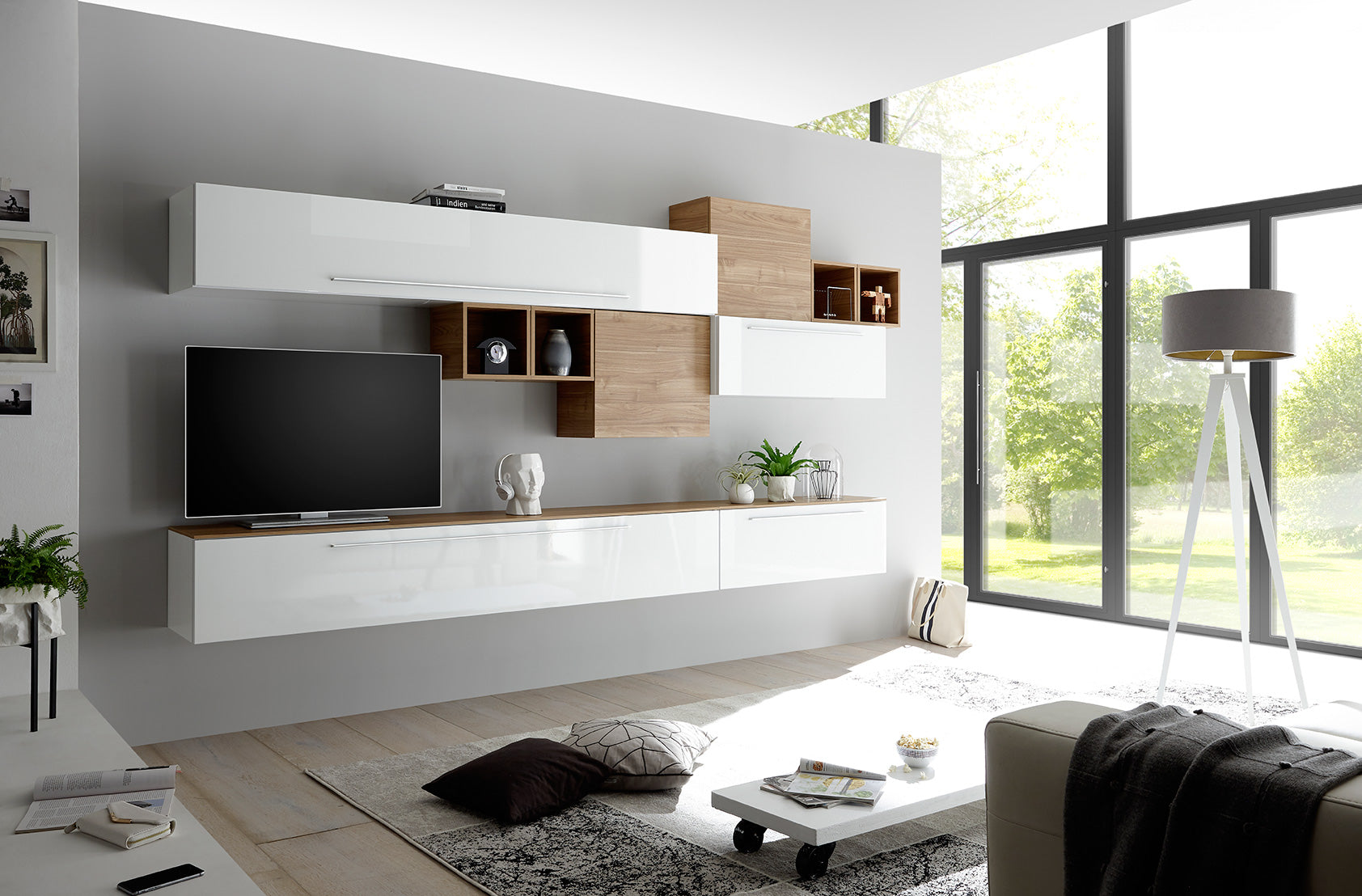 Vanilla - Parete attrezzata moderna componibile con pensili sospesi - vari colori