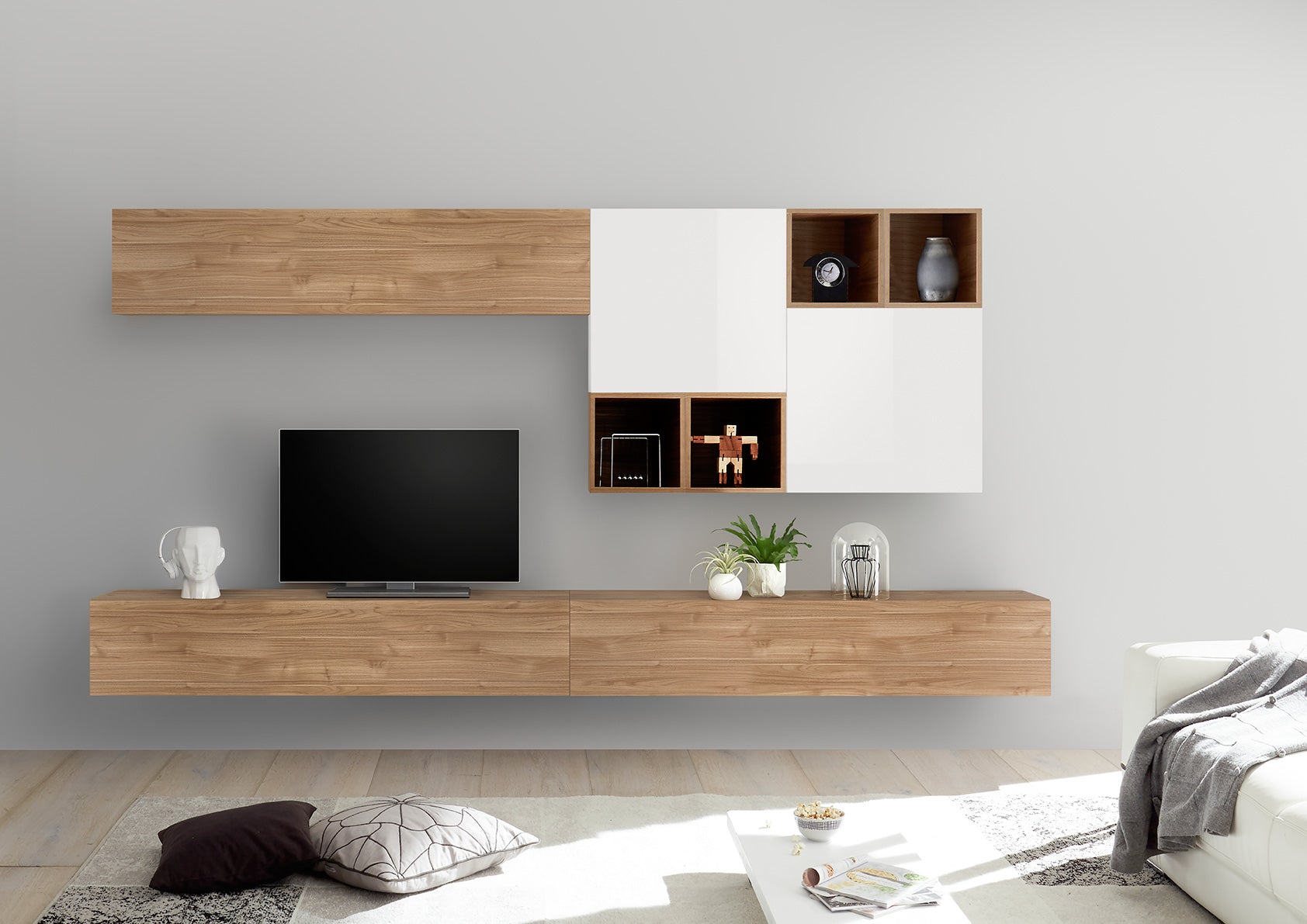 Seven - Parete moderna soggiorno con pensili e vani a giorno - vari colori - immagine 2