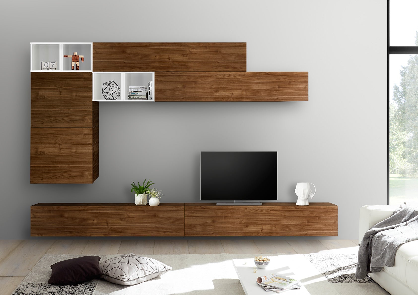 Robin - Parete componibile e sospesa di design per living - vari colori