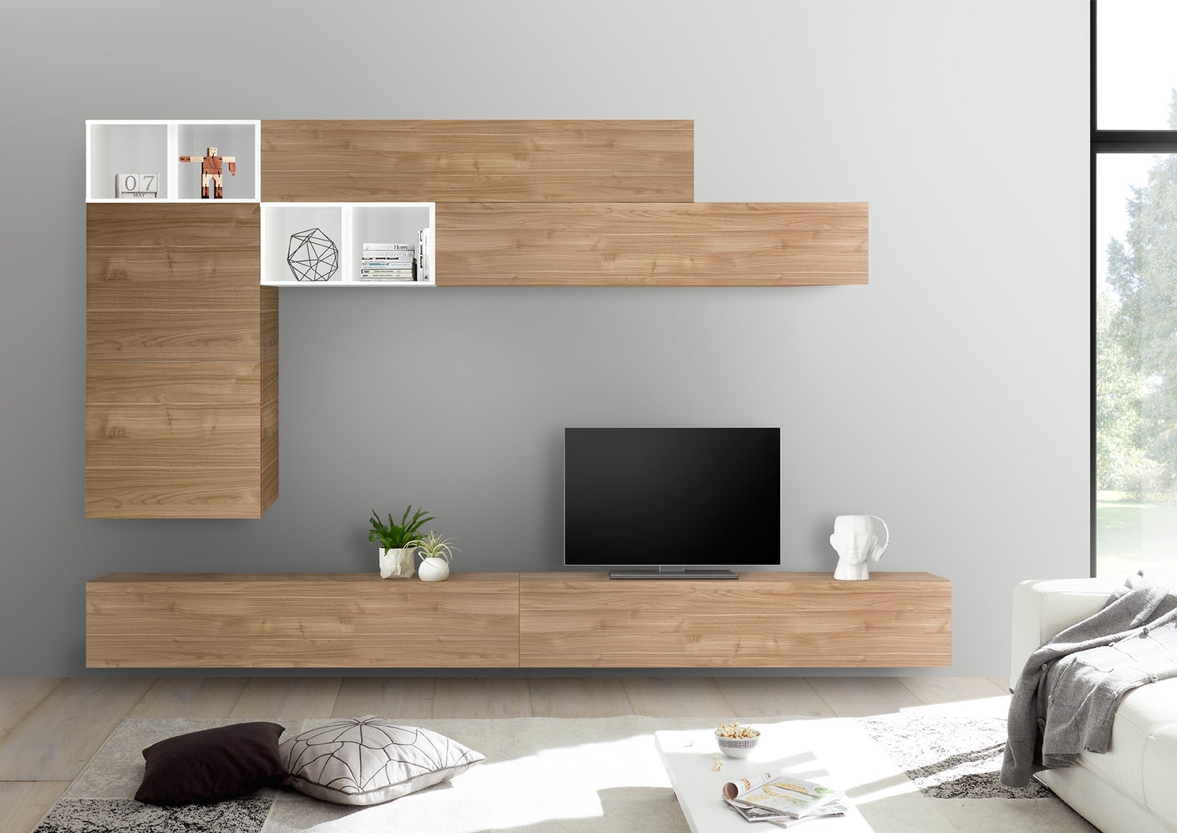 Robin - Parete componibile e sospesa di design per living - vari colori - immagine 2