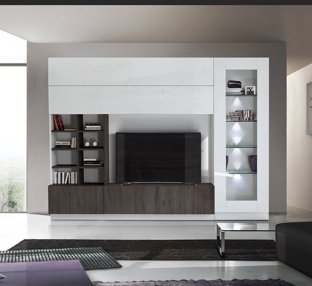 Mercury - Parete attrezzata moderna con vetrina e libreria - vari colori