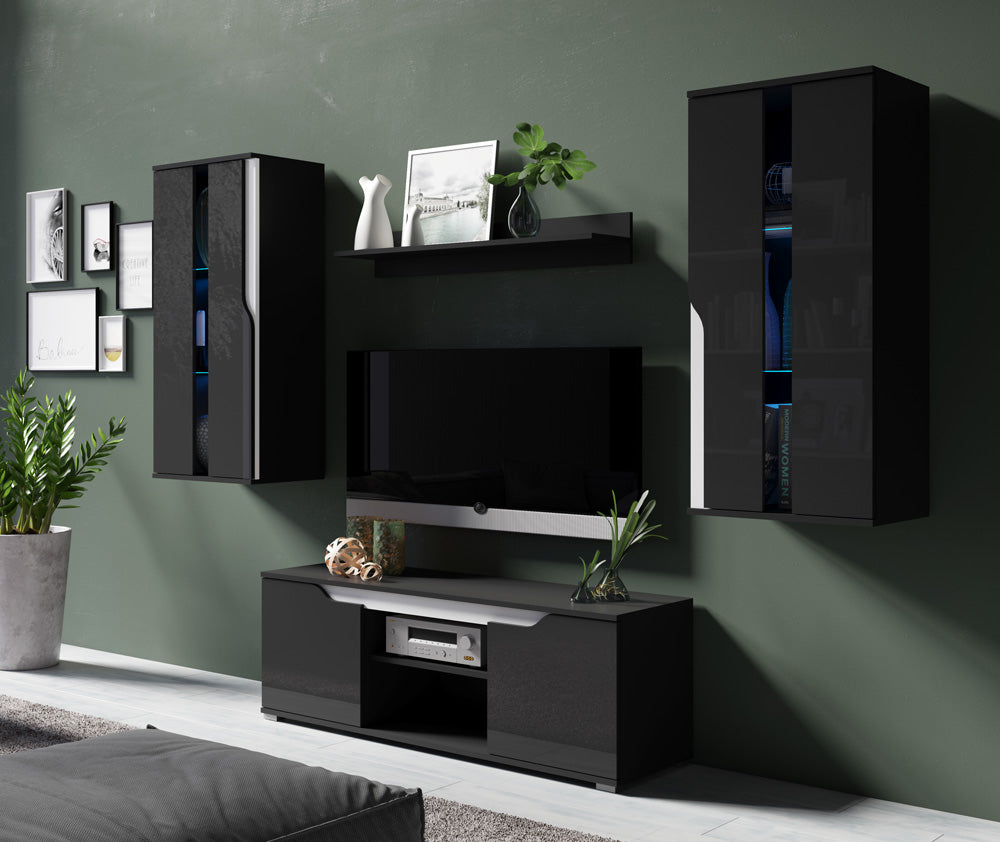 Nadem - Parete attrezzata sospesa con porta tv vetrinette e mensola - vari colori - immagine 2