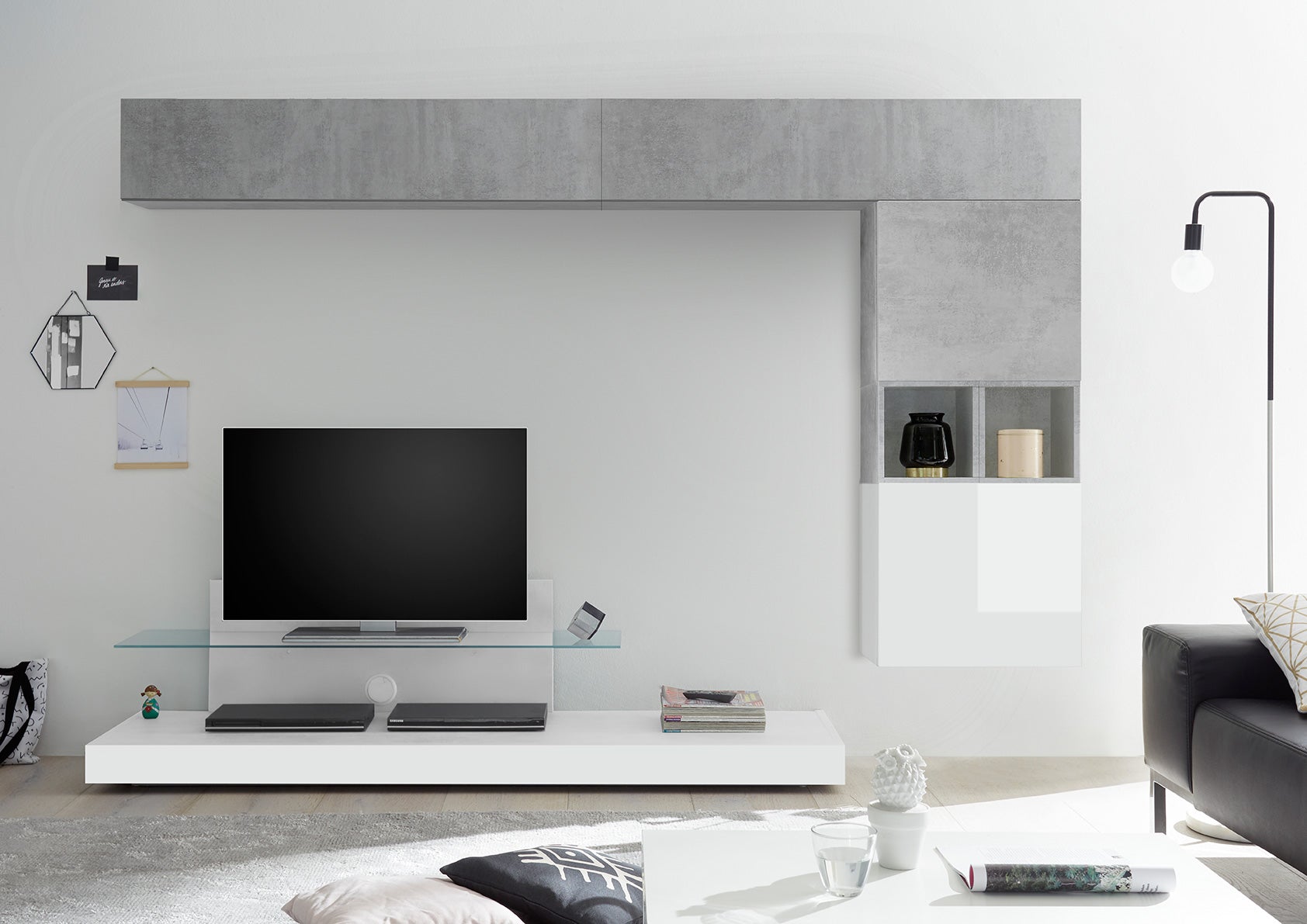 Naike - Parete design per soggiorno con porta tv e pensili sospesi - vari colori