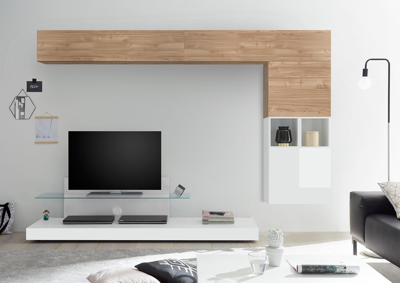 Naike - Parete design per soggiorno con porta tv e pensili sospesi - vari colori - immagine 2