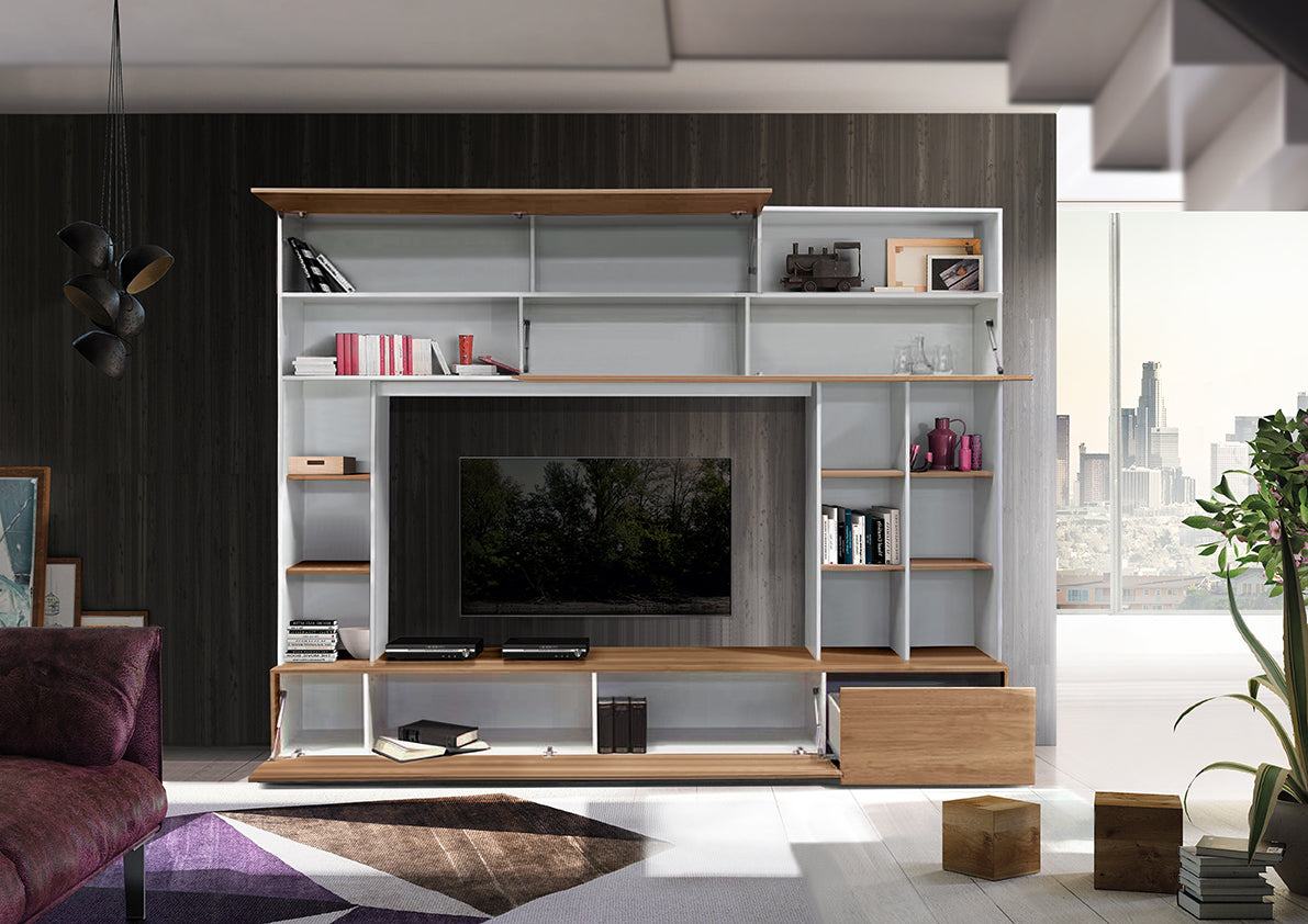 Topazio - Parete da soggiorno attrezzata con vani a giorno in legno - vari colori - immagine 2