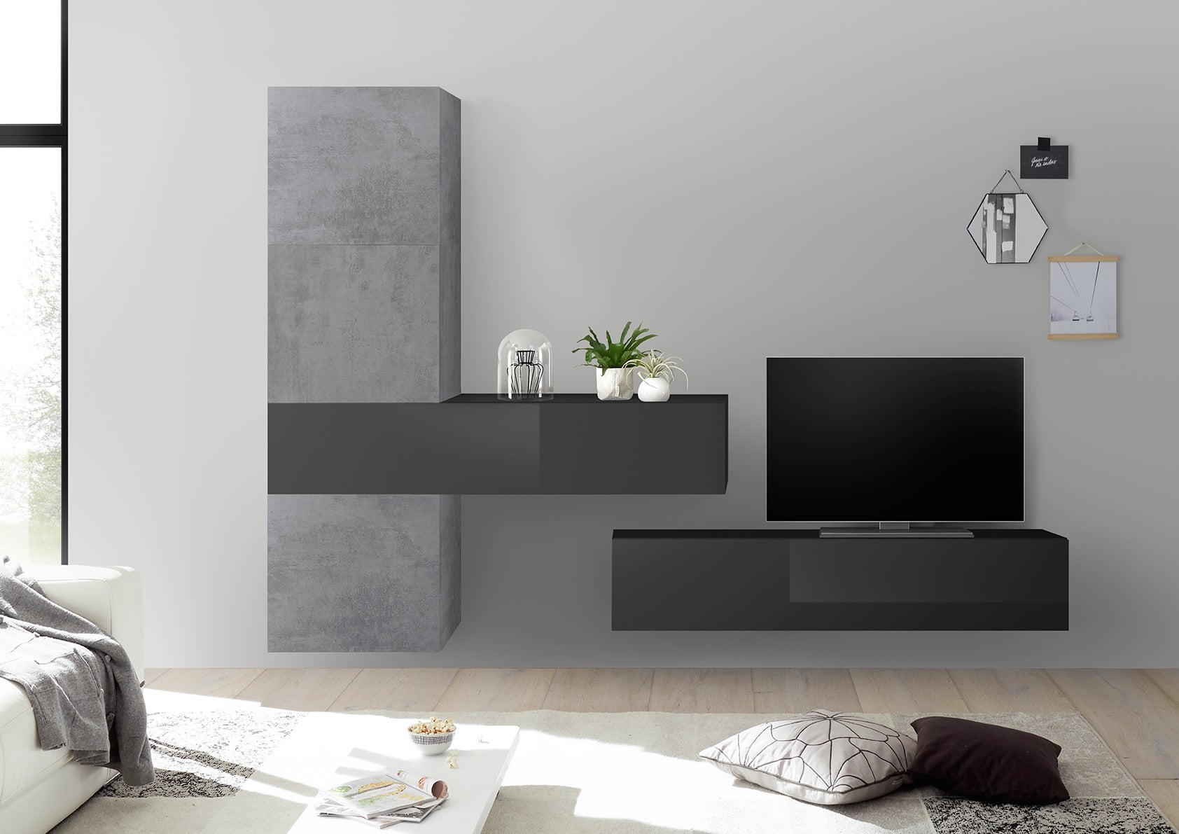 Vivid - Parete living moderna sospesa colorata con pensili - vari colori