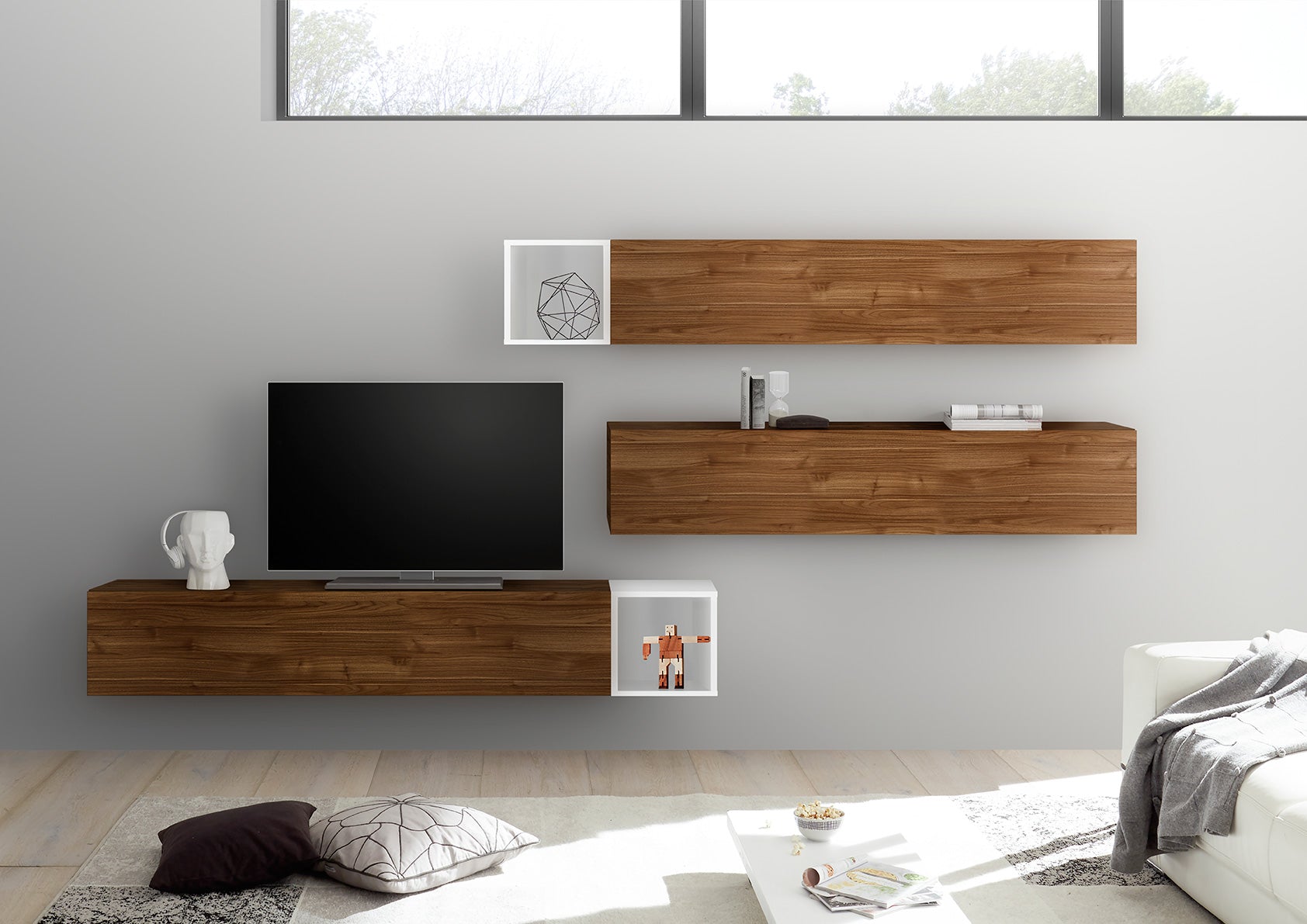 Ginestra - Parete living set pensili sospesi e vani a giorno moderna - vari colori