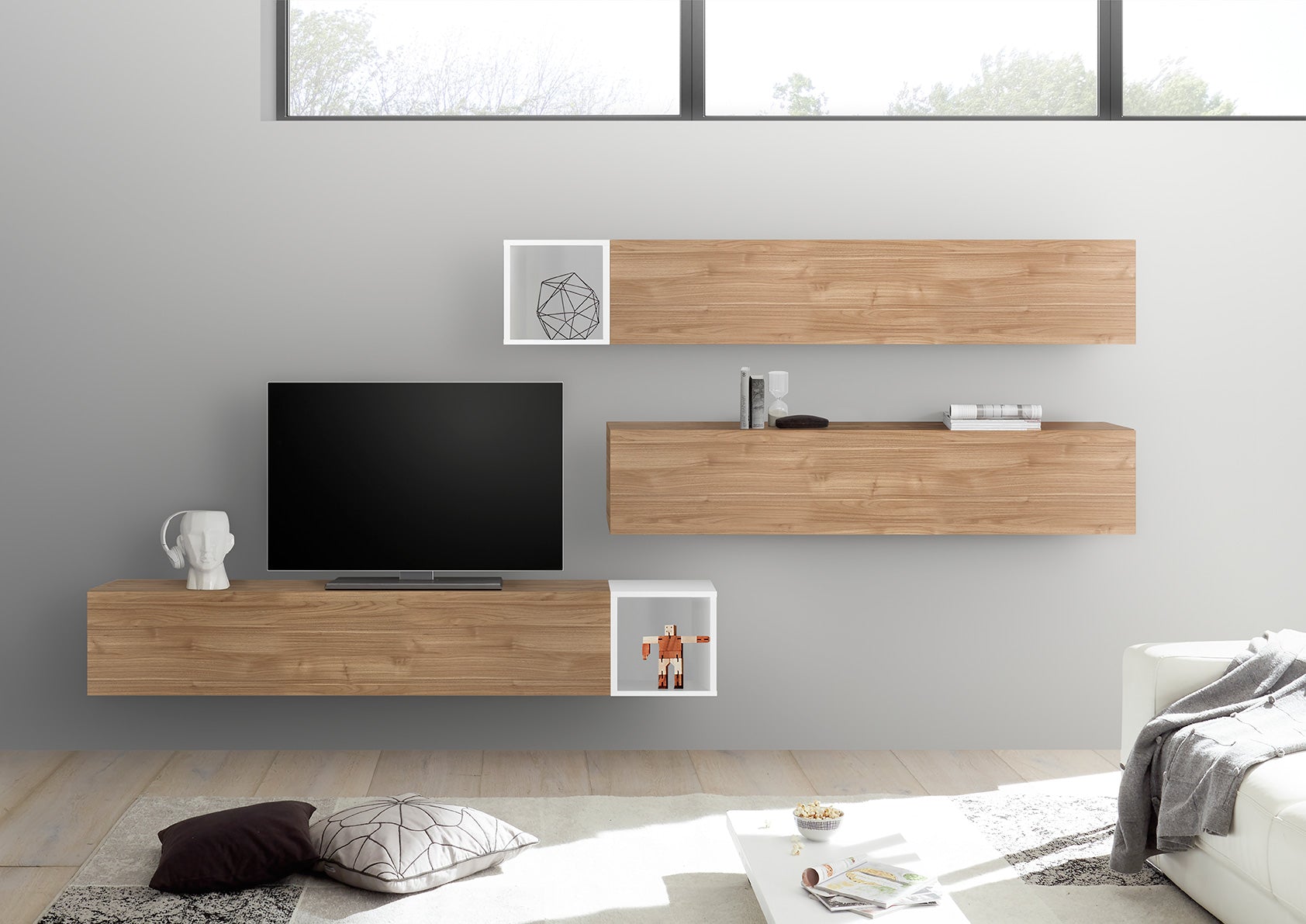 Ginestra - Parete living set pensili sospesi e vani a giorno moderna - vari colori - immagine 2