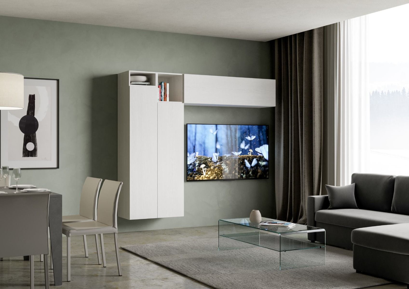 Donatella - Parete living componibile in legno colore bianco - immagine 2