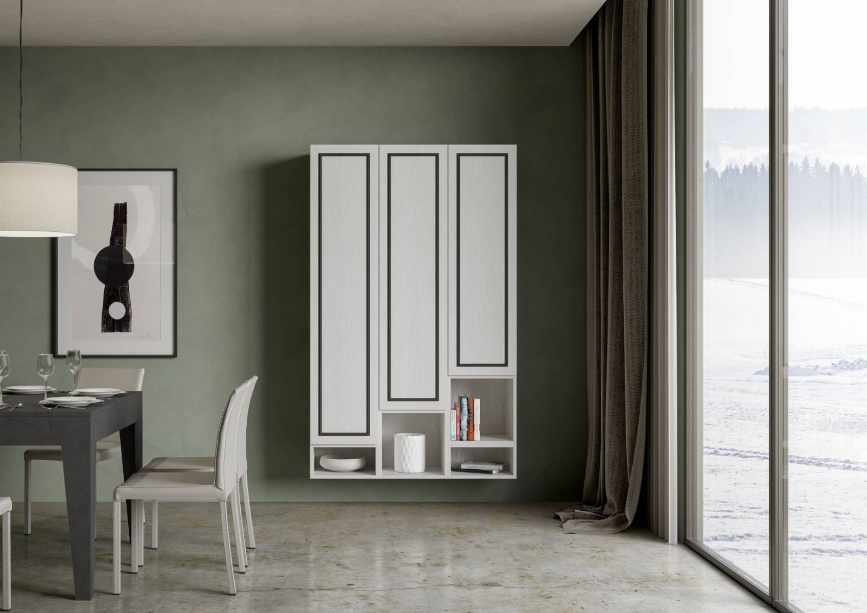 Stefy Evo - Parete per soggiorno o ingresso pensili e vani bianco e antracite - immagine 2