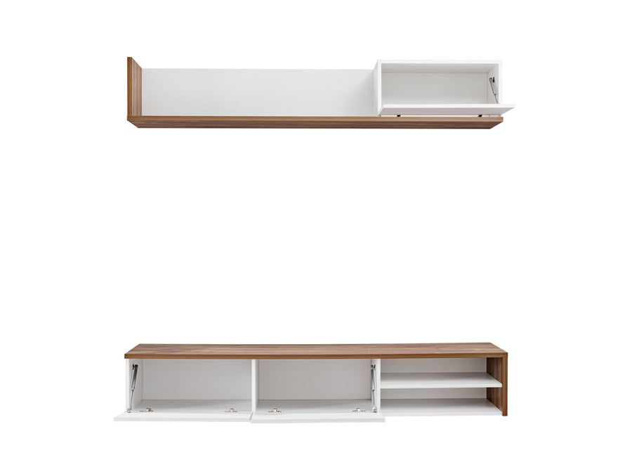 Rosmunda - Parete design da soggiorno sospesa con mobile tv mensola nero e quercia - immagine 2