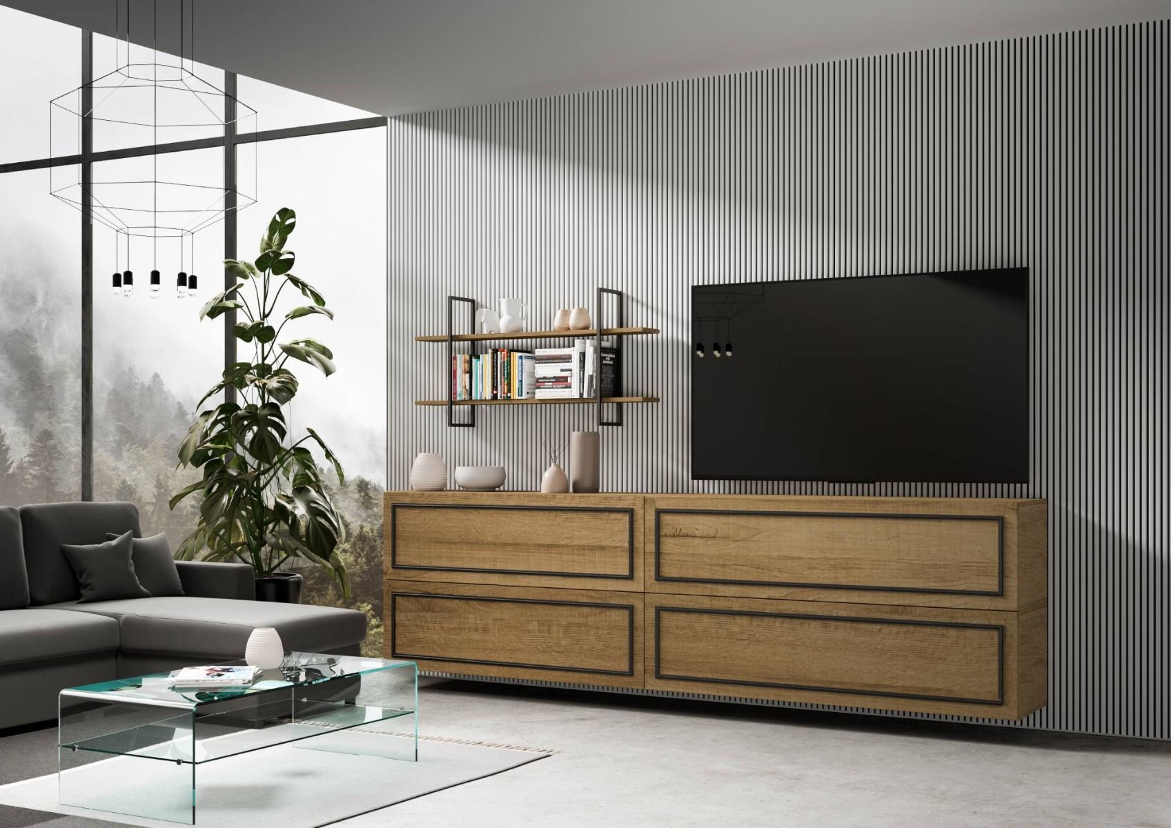 Elcira Evo - Composizione da soggiorno pensili sospesi mobile tv colore quercia - immagine 2