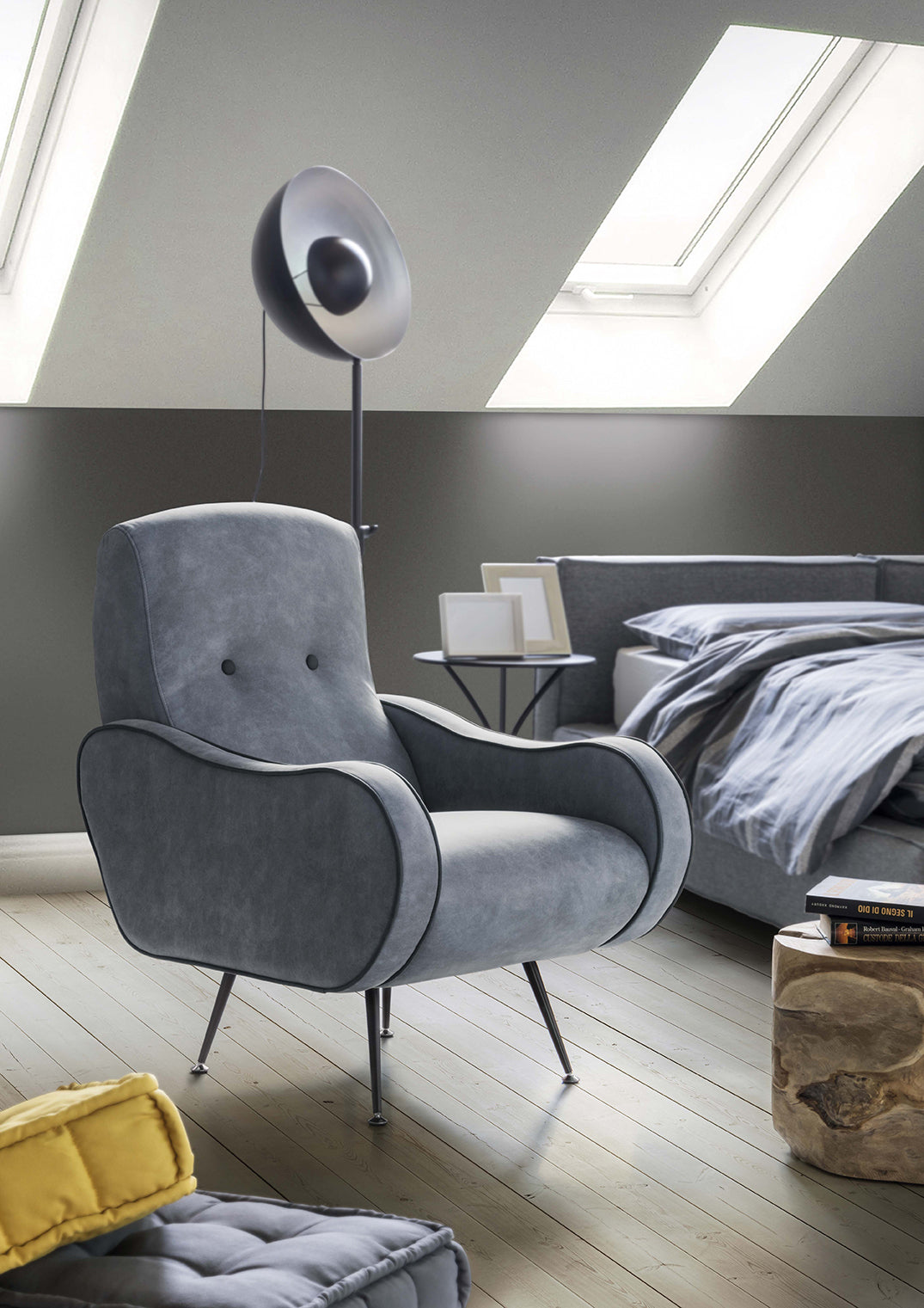 Carosello - Poltrona design moderno rivestita in ecopelle o tessuto cm 70x100x98h - vari colori