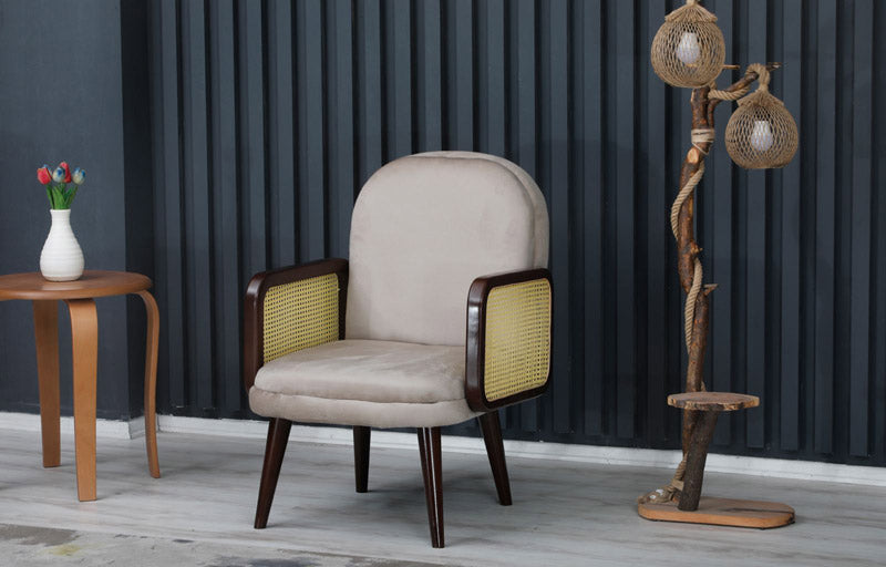 Poltrona moderna in legno e rattan con seduta e schienale in tessuto cm 77x80x93h - immagine 2