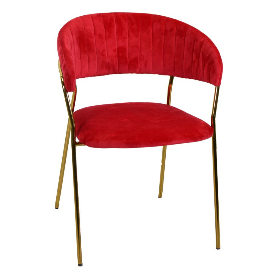 Set da 2 poltroncina moderna in metallo colore oro e velluto colore rosso cm 52x52x78h