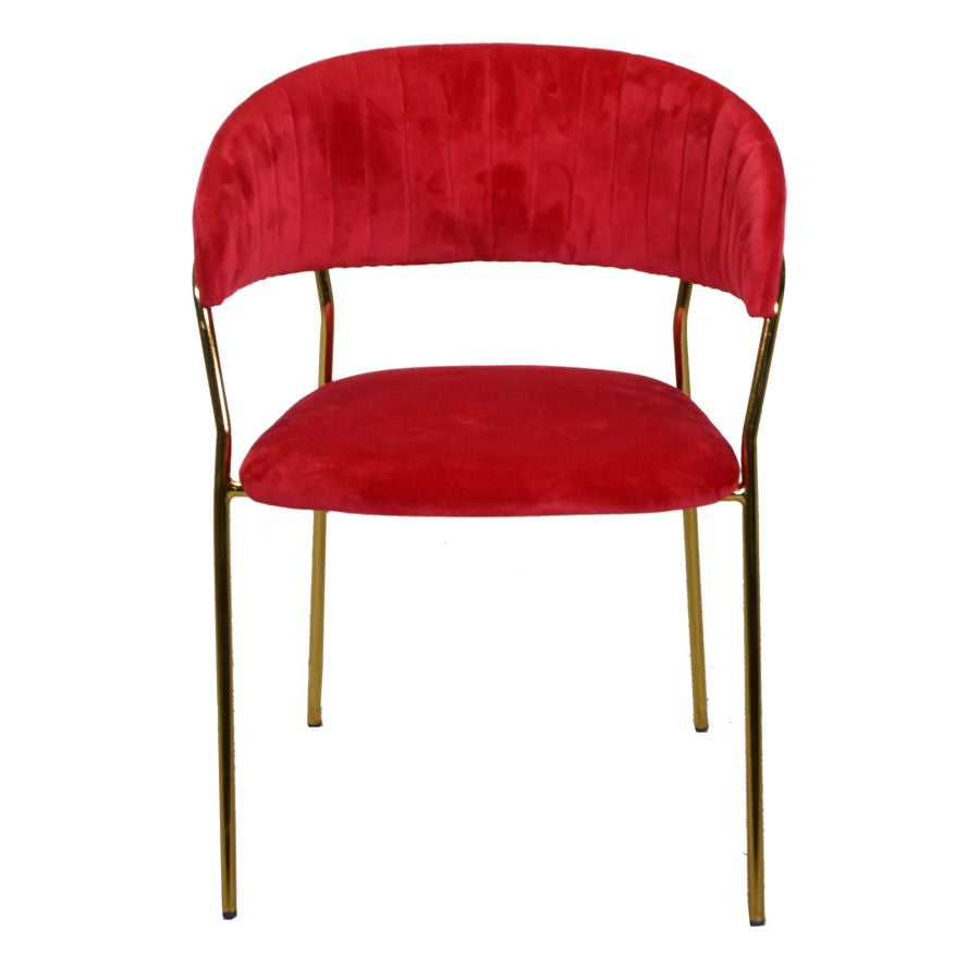 Set da 2 poltroncina moderna in metallo colore oro e velluto colore rosso cm 52x52x78h - immagine 2
