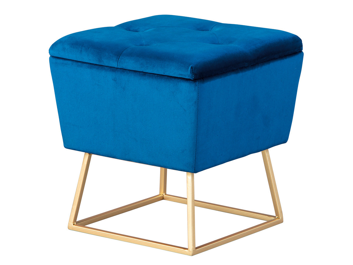 Jenny - Pouf quadrato contenitore con struttura in metallo dorato e seduta in velluto cm 38x38x42h