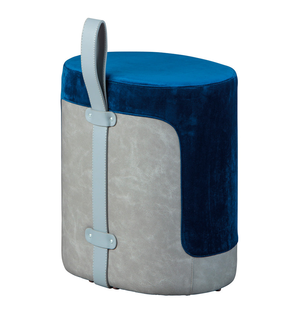 Ector - Pouf ovale moderno rivestito in velluto con maniglia in ecopelle cm 38x32x43h - vari colori - immagine 2