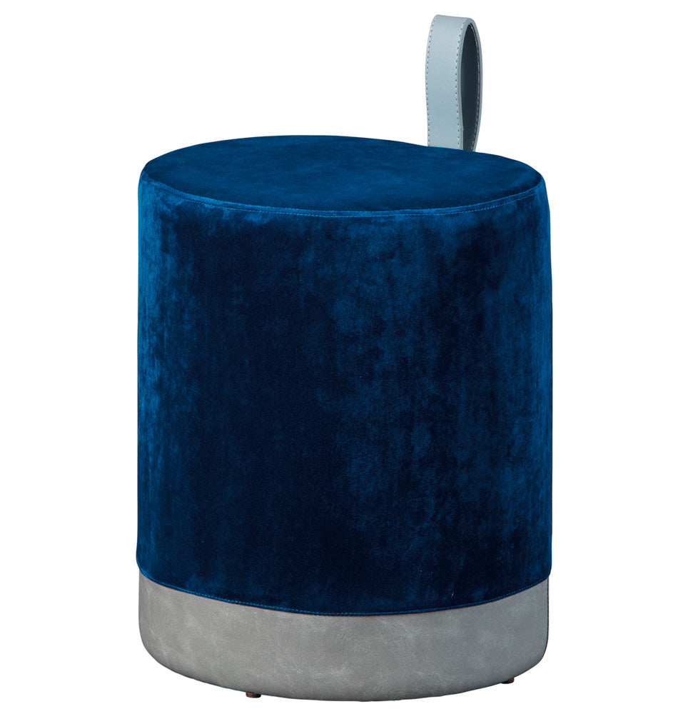 Ector - Pouf ovale moderno rivestito in velluto con maniglia in ecopelle cm 38x32x43h - vari colori