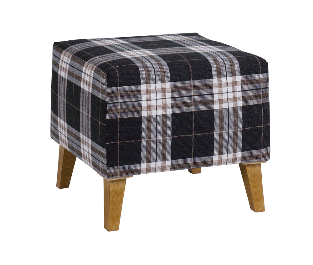 Capriol - Pouf sgabello moderno rivestito in tessuto scozzese cm 51x51x45h