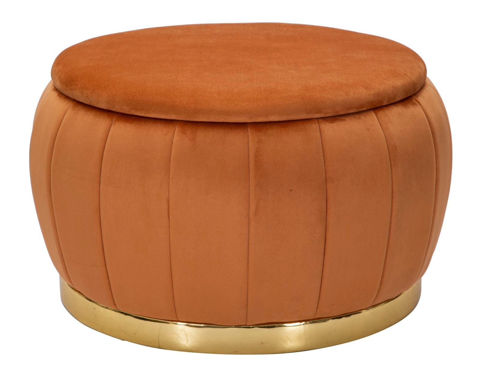 Pouf tondo contenitore in velluto base in metallo dorato cm Ø 72x43h