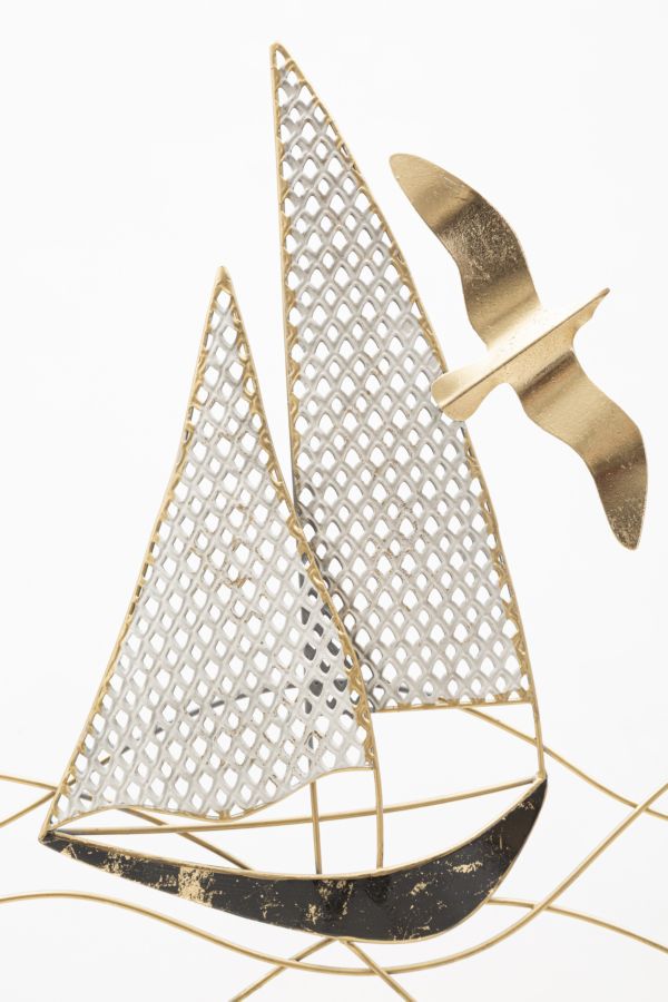 Pannello da muro quadro in metallo 3D con barca a vela cm 50x3x50h - immagine 2