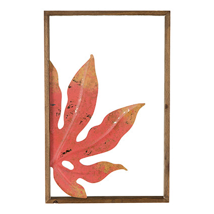 Quadro decorativo moderno con foglia in metallo colore rosso cm 26x3x40h