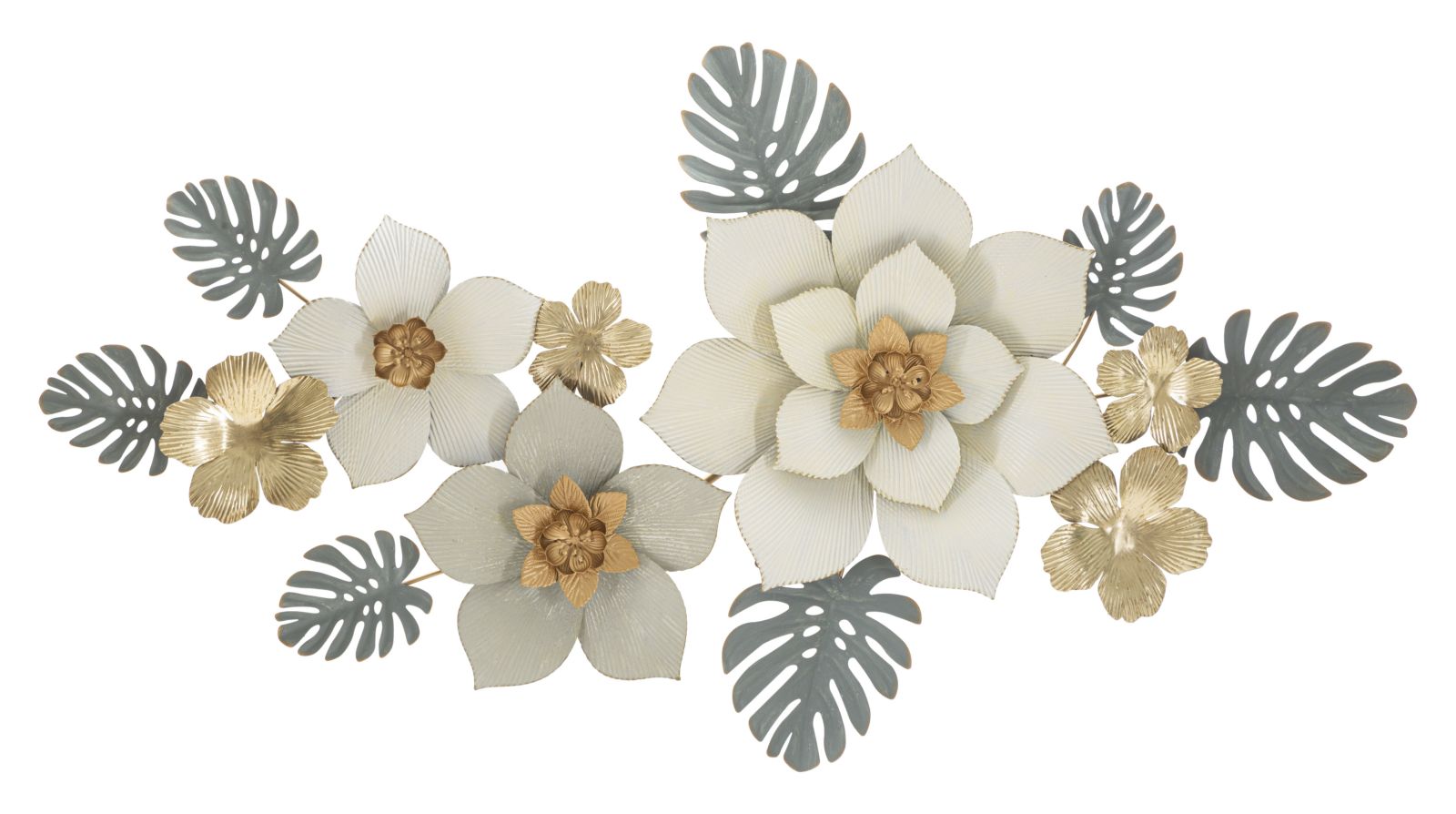 Pannello decorativo da interno in metallo sagomato 3D con fiori e foglie cm 134x7x69h