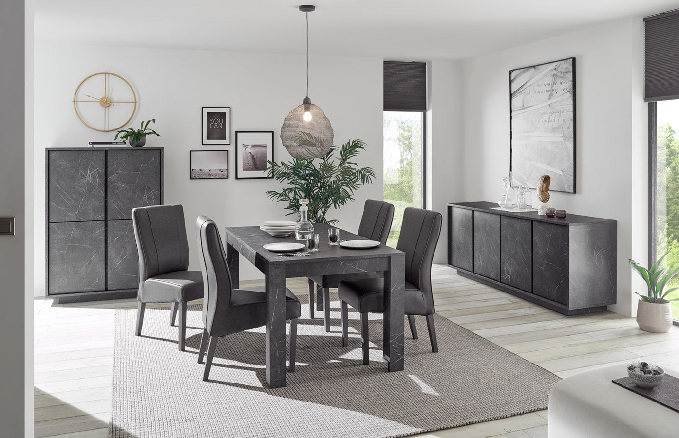 Pistoia - Sala pranzo completa soggiorno moderno in legno effetto marmo - vari colori