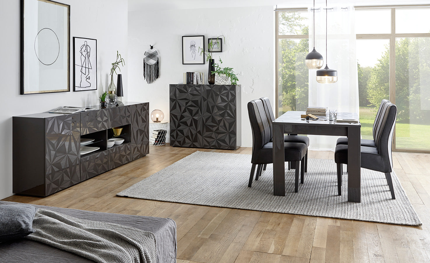 Mainz - Soggiorno sala pranzo completa con tavolo e madie design serigrafato - vari colori - immagine 2