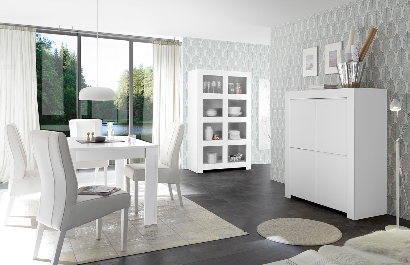 Nimes - Sala pranzo design moderno con scaffale credenza e tavolo - vari colori