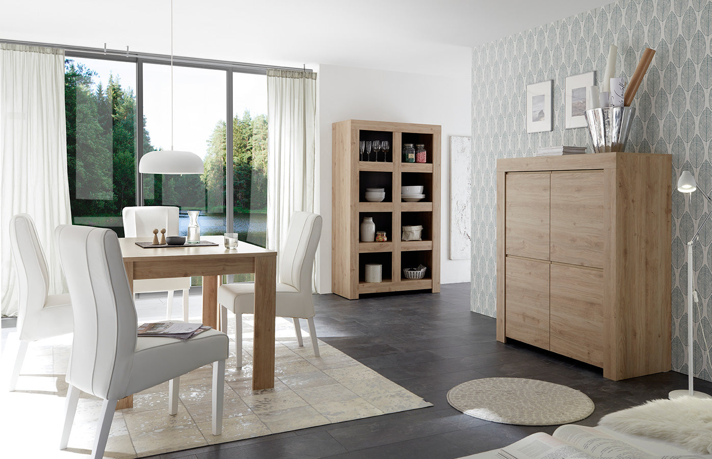 Nimes - Sala pranzo design moderno con scaffale credenza e tavolo - vari colori - immagine 2