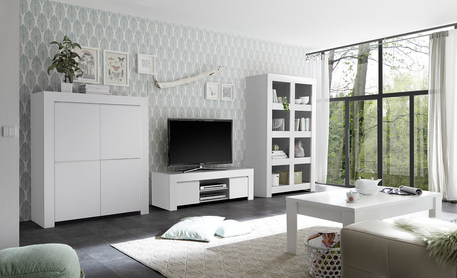 Anversa - Salotto completo living design moderno con mobile tv credenza e libreria - vari colori - immagine 2