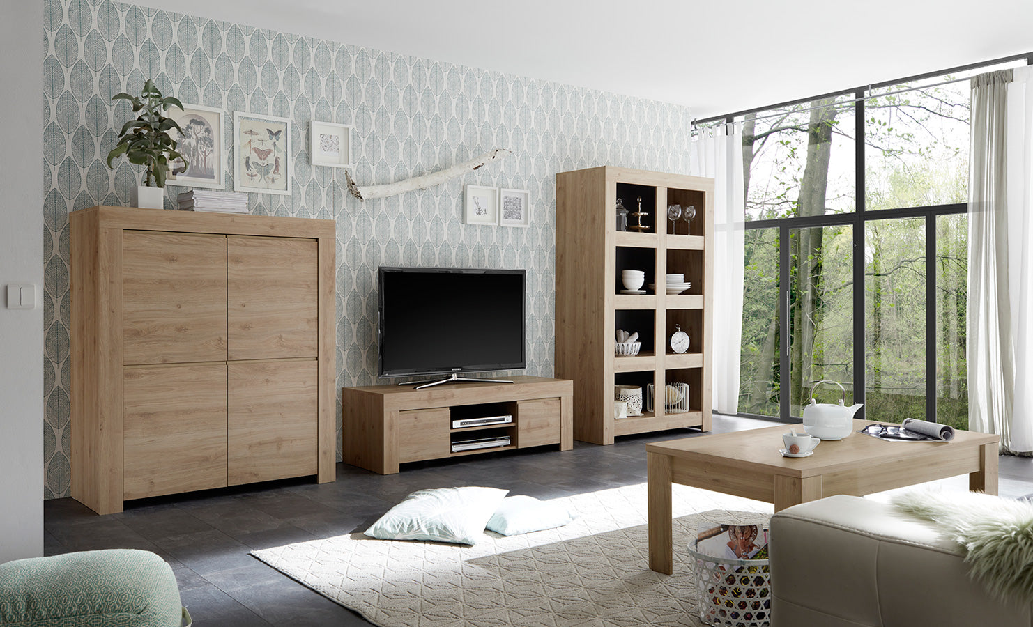 Anversa - Salotto completo living design moderno con mobile tv credenza e libreria - vari colori