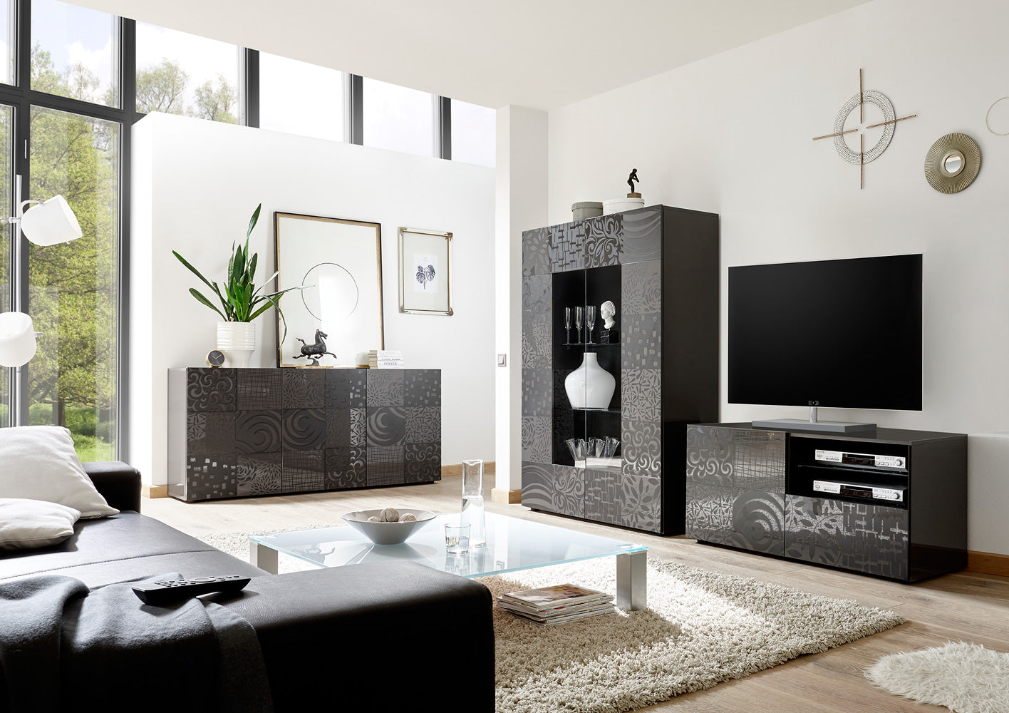 Bergen - Salotto soggiorno moderno completo finitura lucida serigrafata - vari colori - immagine 2