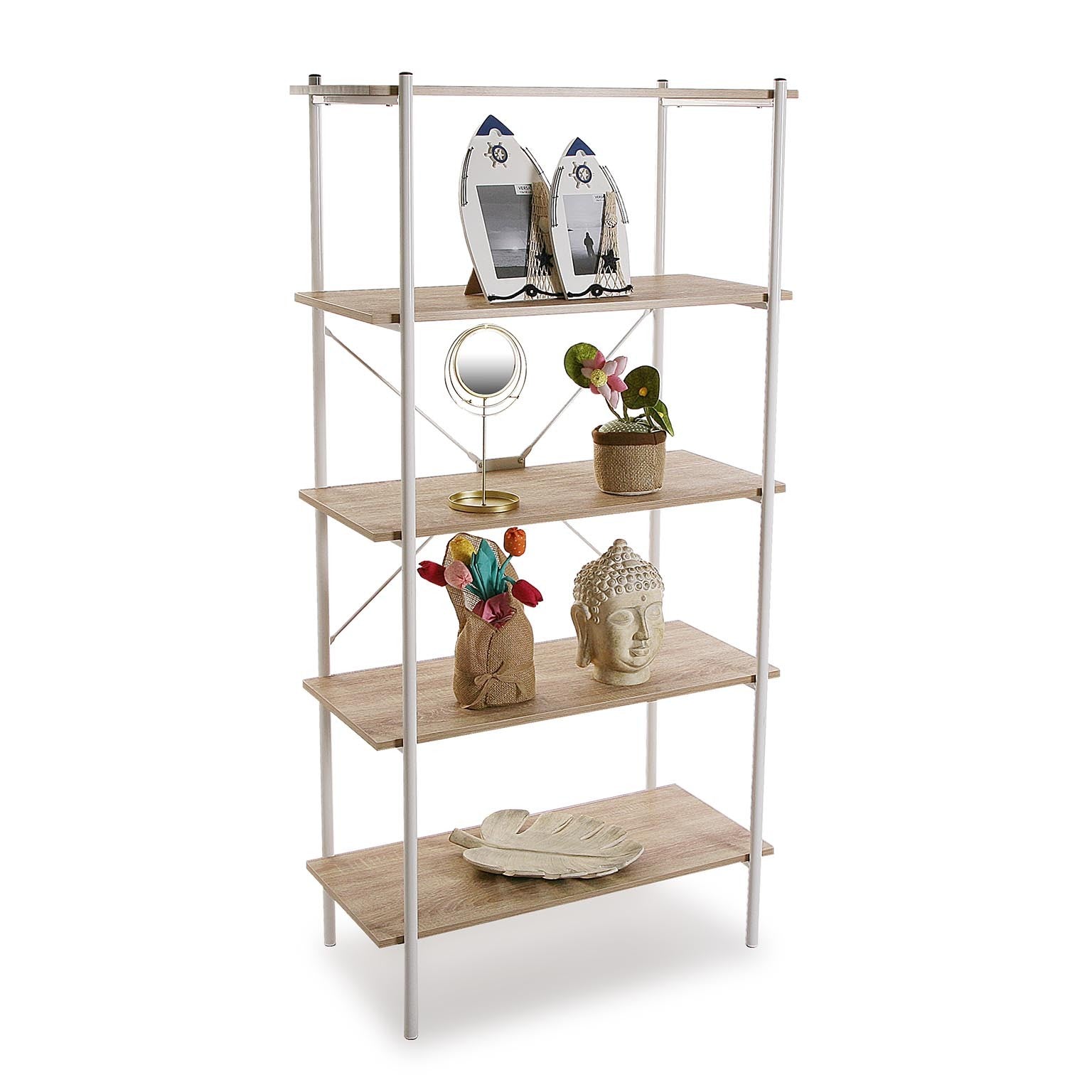 Scaffale libreria moderno legno e metallo 5 piani cm 80x40x163h - immagine 2